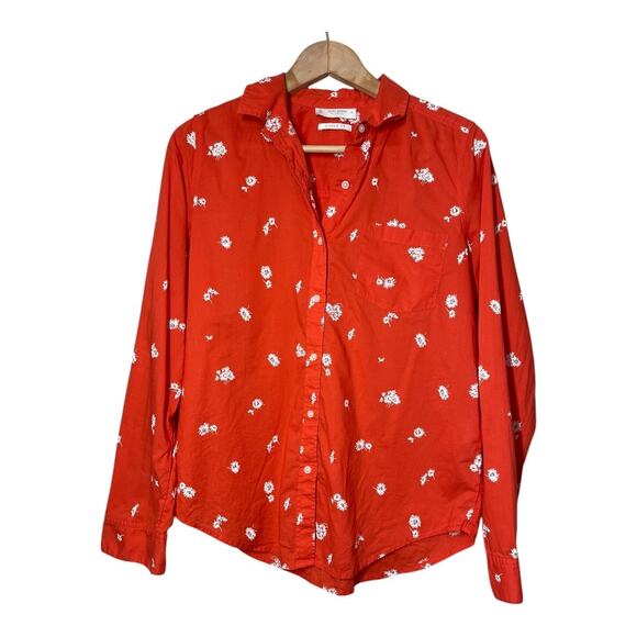 Lucky Brand Button Front Shirt Blouse Top Orange Floral Size Small Boho Western - Picture 2 of 6
